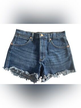 Wrangler Dark Blue Frayed Jean Shorts